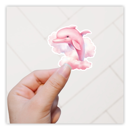 Pink Dolphin in the Clouds Die Cut Sticker (5235)