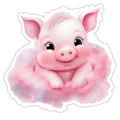 Pink Pig in Clouds Die Cut Sticker (5238)