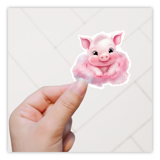 Pink Pig in Clouds Die Cut Sticker (5238)