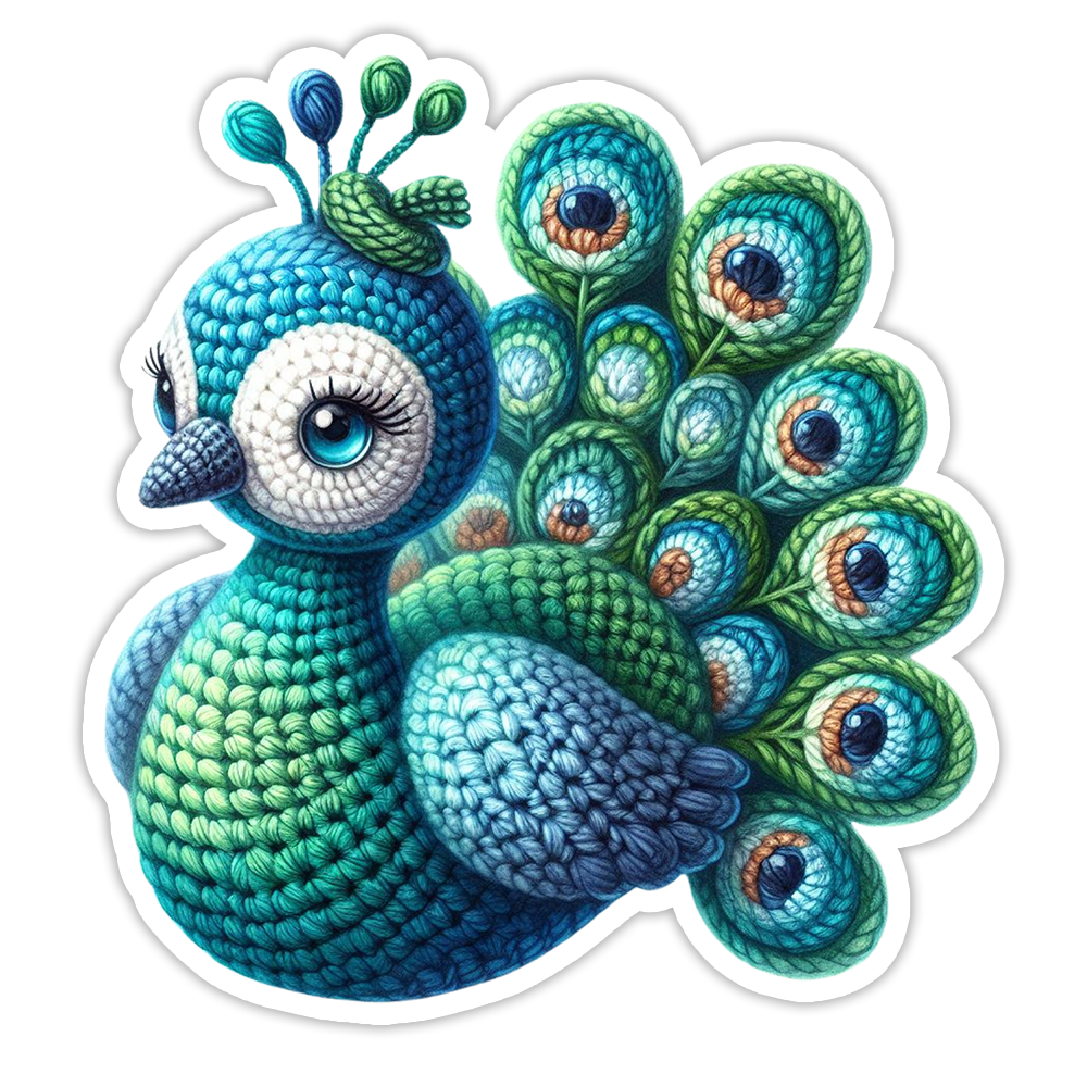 Crocheted Peacock Die Cut Sticker (5248)