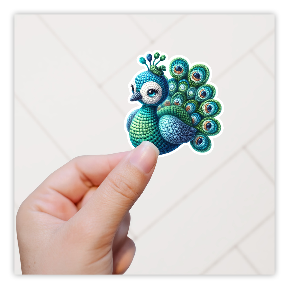 Crocheted Peacock Die Cut Sticker (5248)