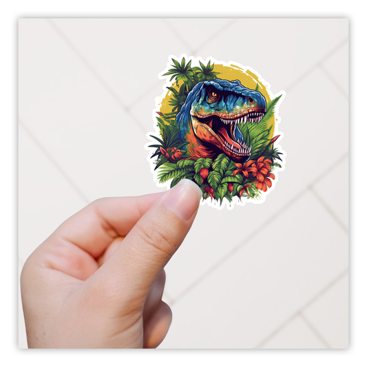 Colorful Velociraptor Raptor Dinosaur Die Cut Sticker (5257)