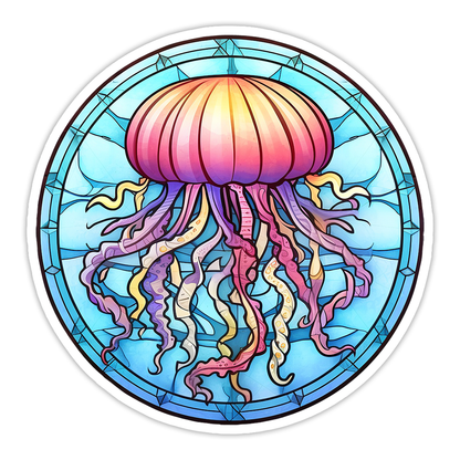 Stained Glass Jelly Fish Die Cut Sticker (5283)