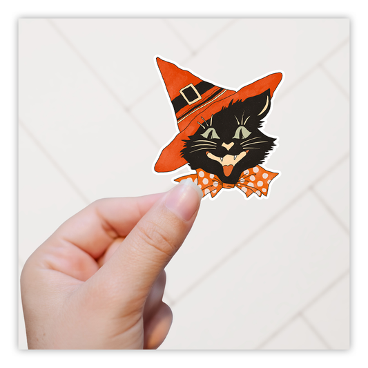 Vintage Halloween Black Cat Die Cut Sticker (52)
