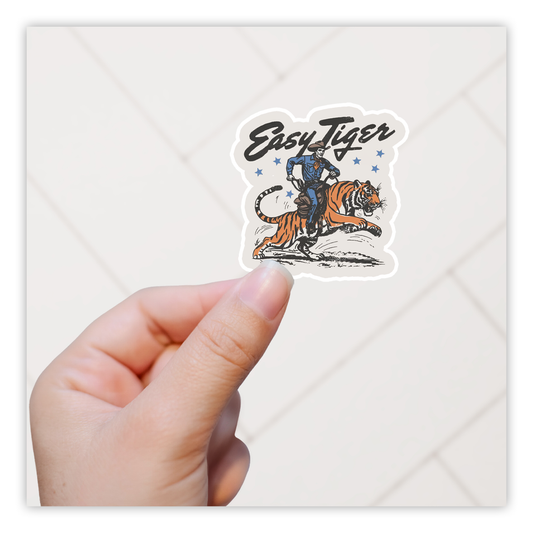 Easy Tiger Cowboy on Tiger Die Cut Sticker (5685)