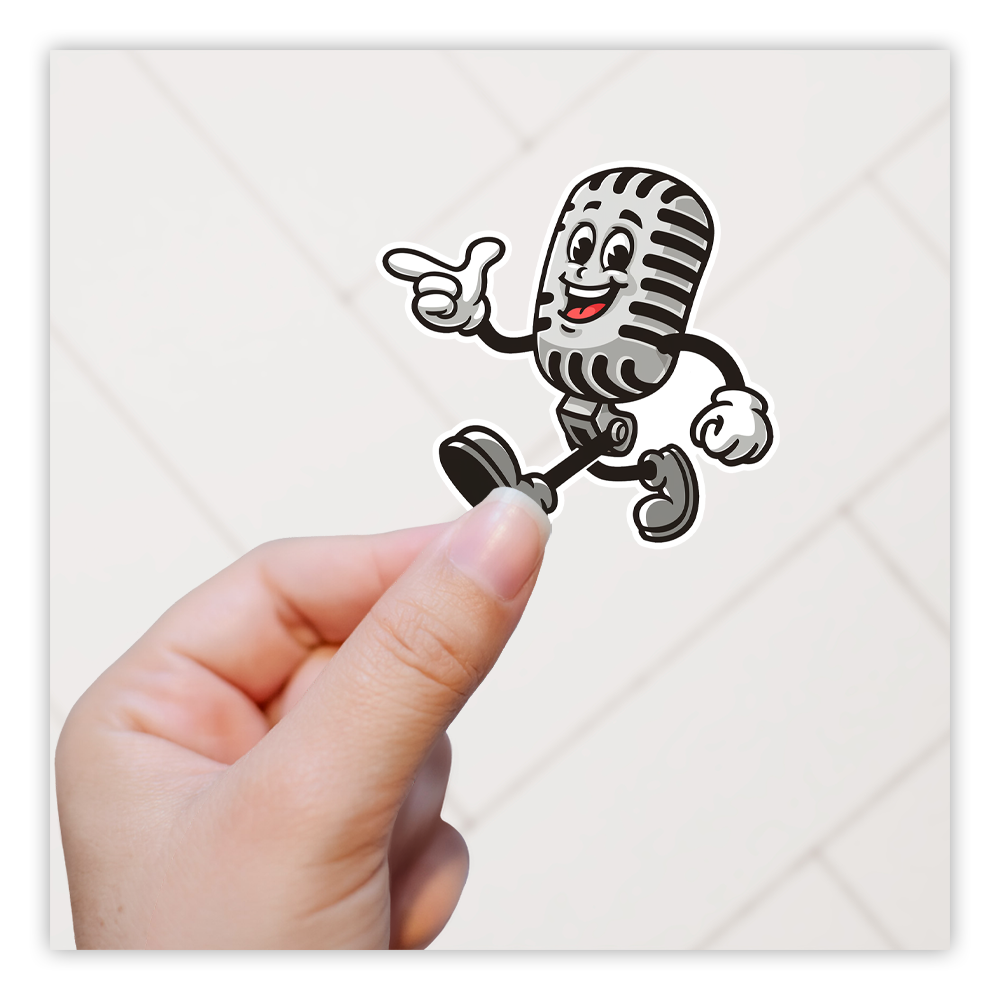 Retro Microphone Mascot Die Cut Sticker (5688)