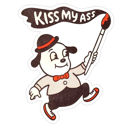 Retro Cartoon Dog Kiss My Ass Banner Die Cut Sticker (5692)