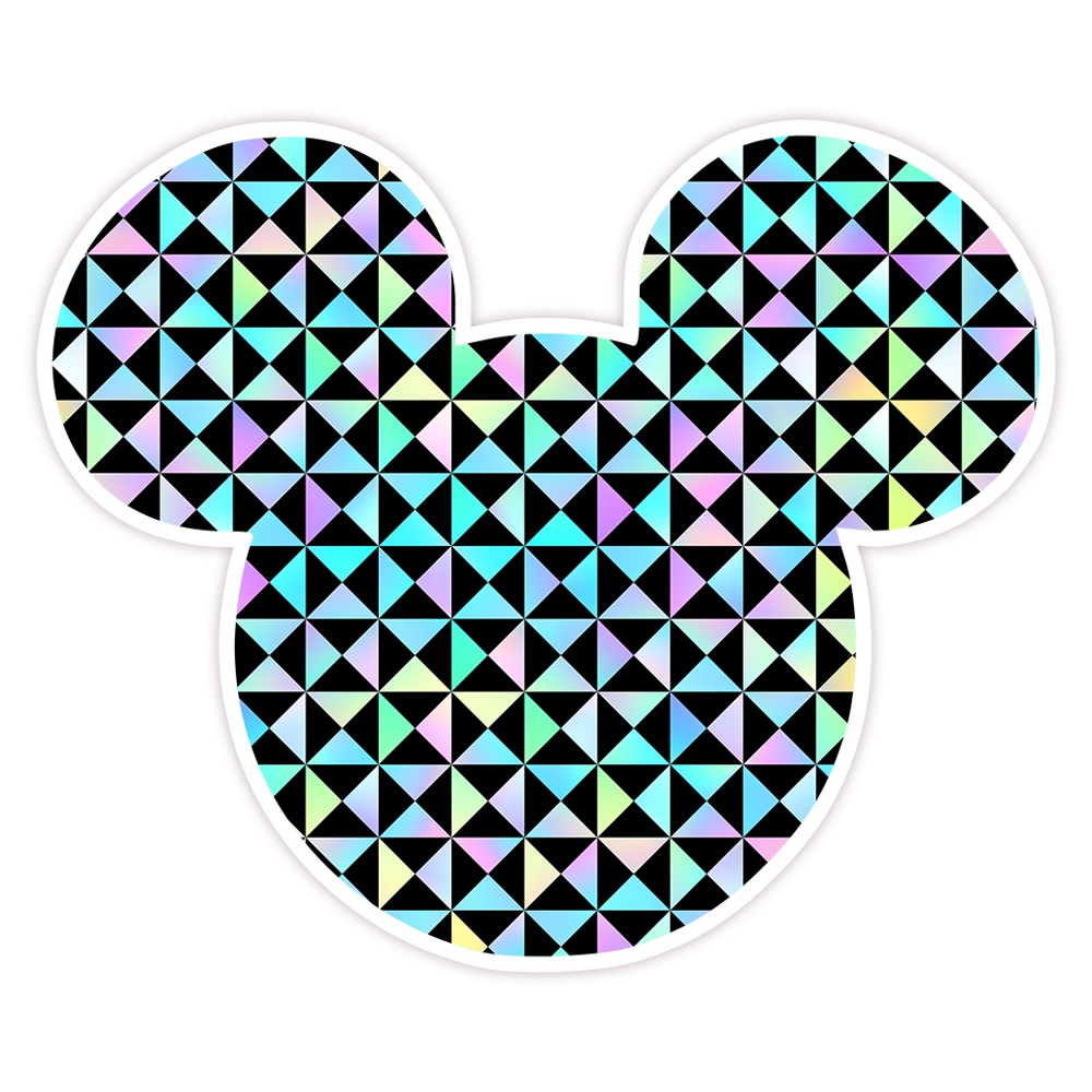 Hidden Mickey Mouse Icon - Iridescent Checkers Die Cut Sticker (596)