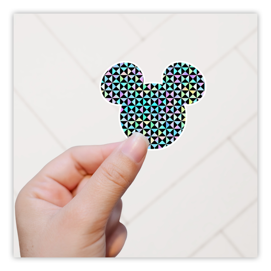 Hidden Mickey Mouse Icon - Iridescent Checkers Die Cut Sticker (596)