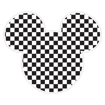 Hidden Mickey Mouse Icon - Black & White Checkers Die Cut Sticker (597)