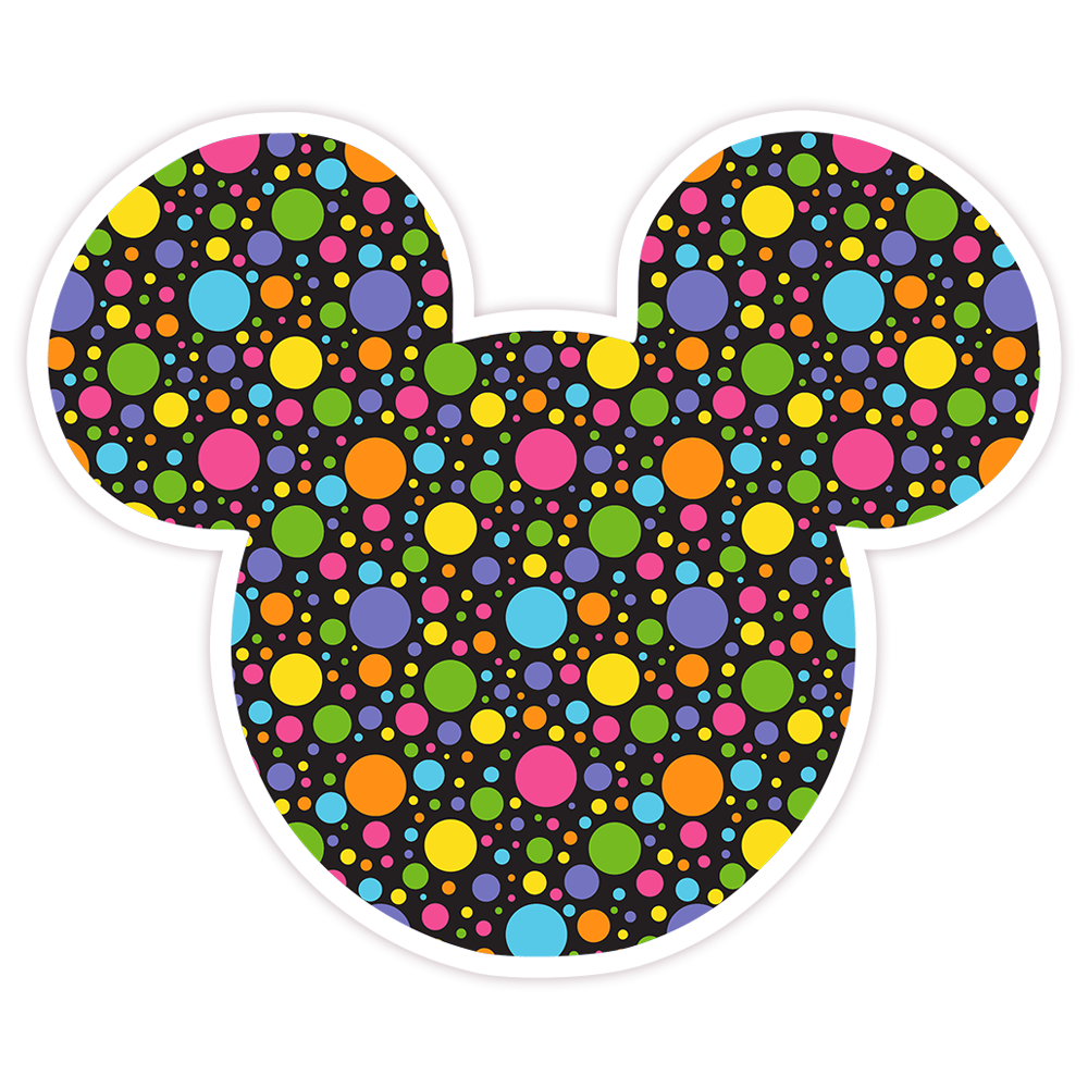 Hidden Mickey Mouse Icon - Bright Pastel Circles Die Cut Sticker (598)