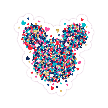 Hidden Mickey Mouse Icon - Scattered Hearts Die Cut Sticker (599)