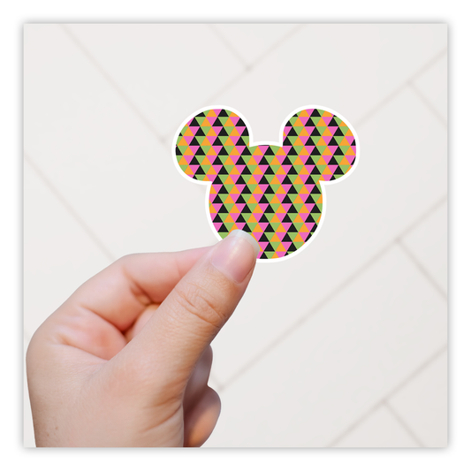 Hidden Mickey Mouse Icon - Neon Triangles Die Cut Sticker (602)