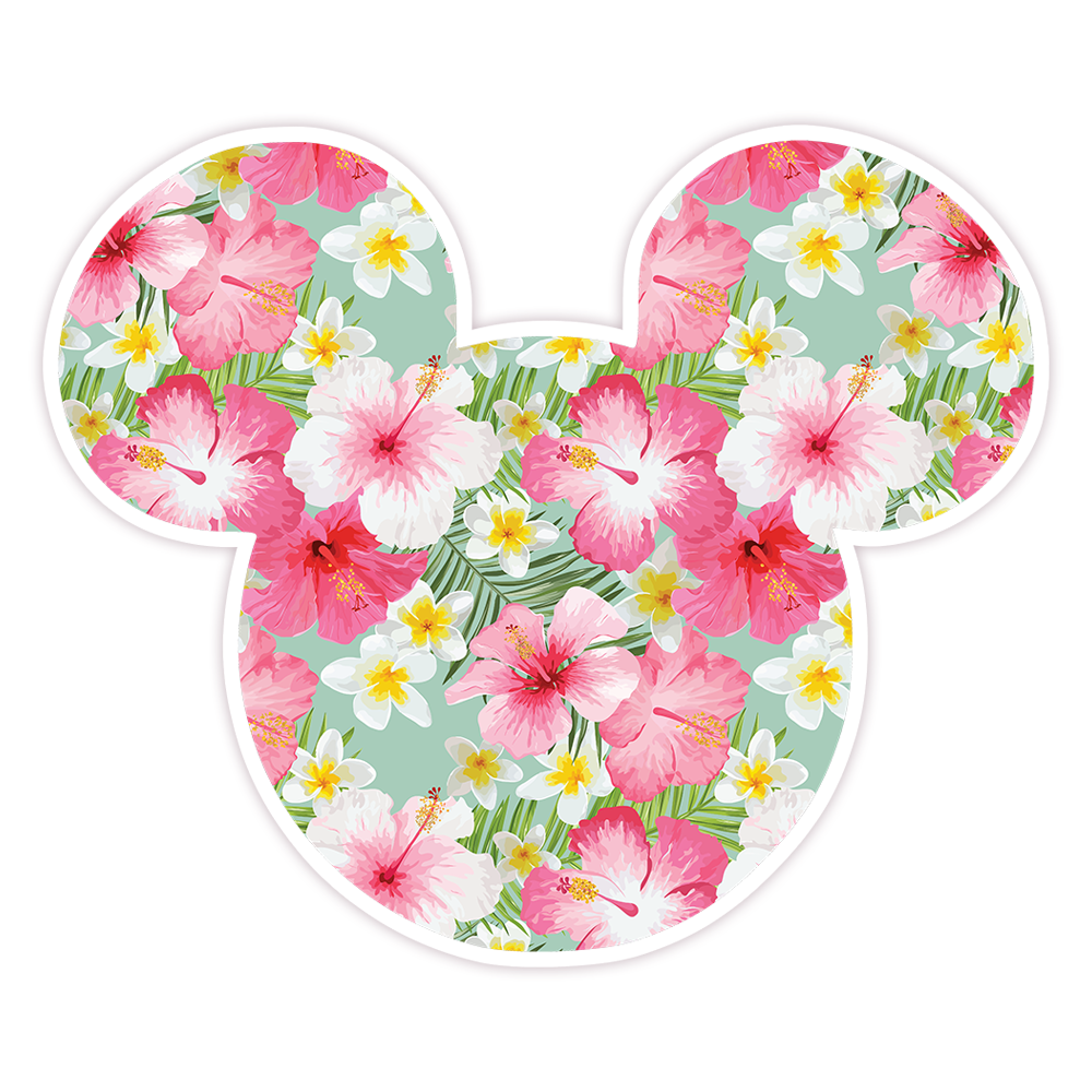 Hidden Mickey Mouse Icon - Tropical Hibiscus Die Cut Sticker (604)