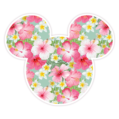 Hidden Mickey Mouse Icon - Tropical Hibiscus Die Cut Sticker (604)