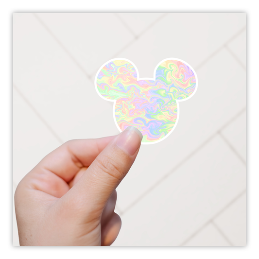 Hidden Mickey Mouse Icon - Iridescent Swirl Die Cut Sticker (605)