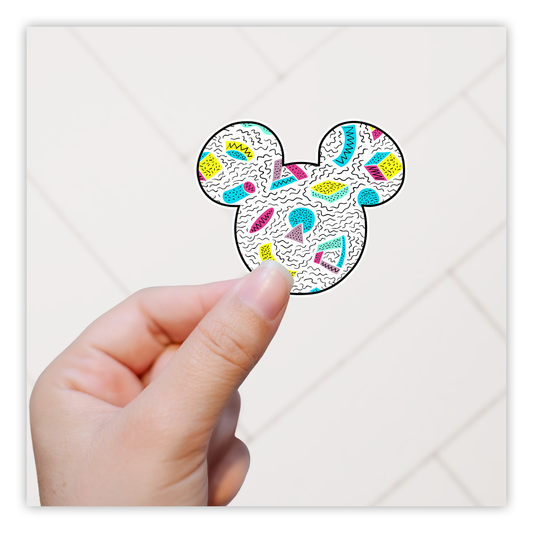 Hidden Mickey Mouse Icon - Memphis Style Die Cut Sticker (606)