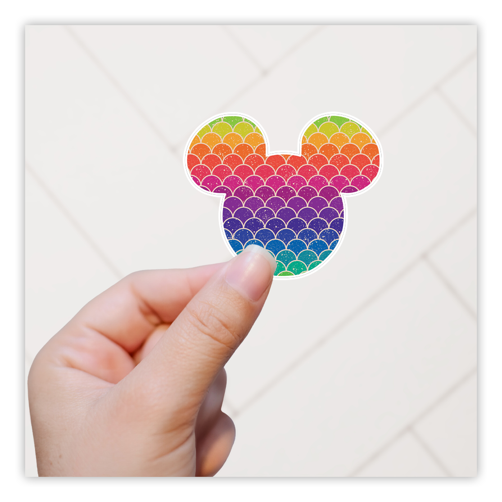 Hidden Mickey Mouse Icon - Rainbow Mermaid Scales Die Cut Sticker (607)