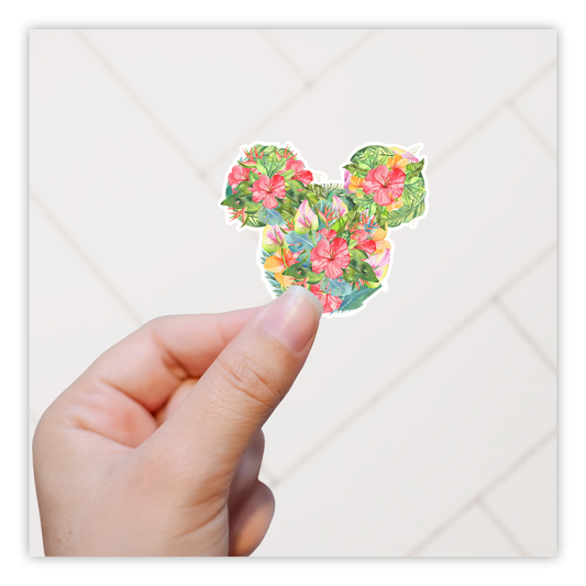 Hidden Mickey Mouse Icon - Tropical Hibiscus Die Cut Sticker (612)