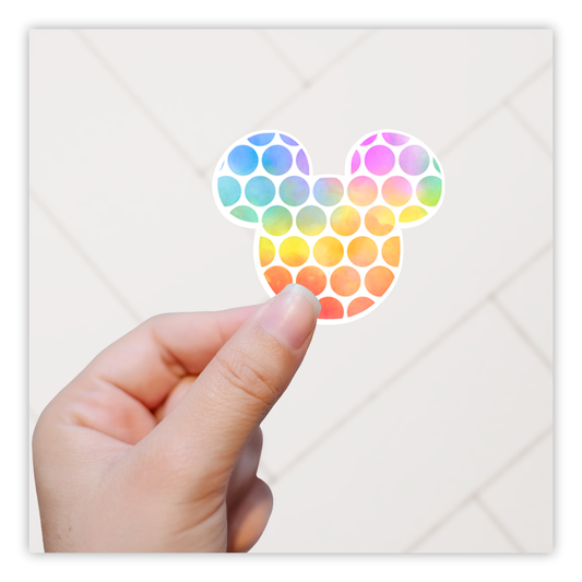Hidden Mickey Mouse Icon - Rainbow Dots Die Cut Sticker (613)