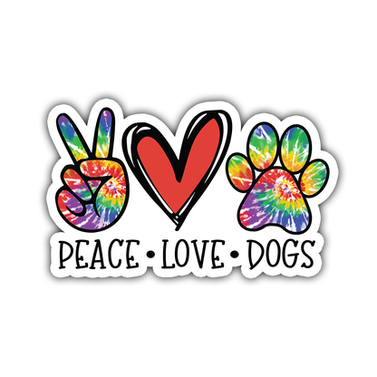 Tie Dye Peace Love Dogs Die Cut Sticker (686)