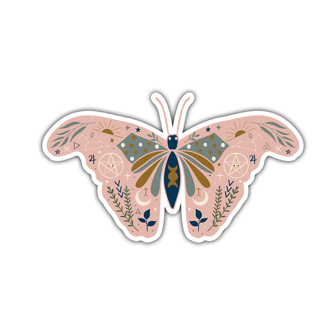 Pink Boho Moth Die Cut Sticker (692)