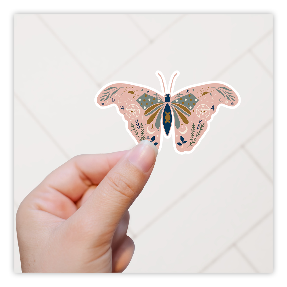 Pink Boho Moth Die Cut Sticker (692)