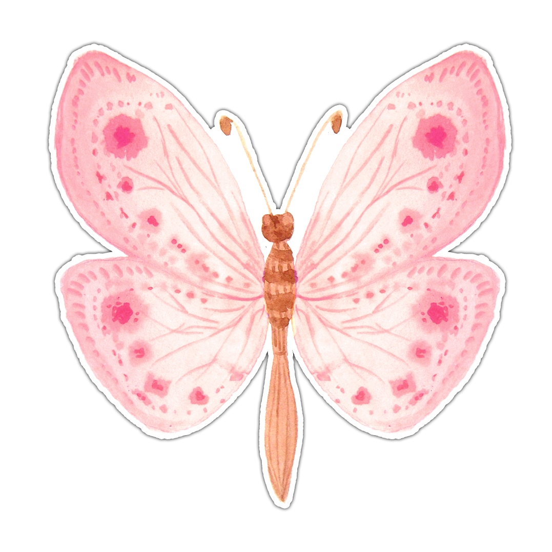 Pink Watercolor Butterfly Die Cut Sticker (697)