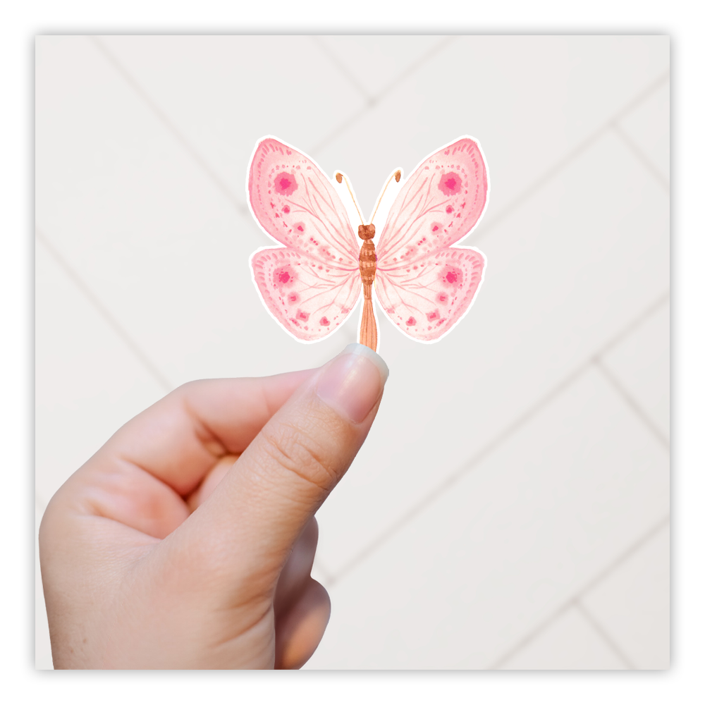 Pink Watercolor Butterfly Die Cut Sticker (697)