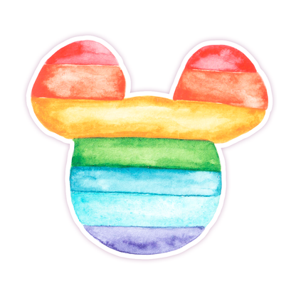 Hidden Mickey Mouse Icon - Watercolor Rainbow Die Cut Sticker (735)