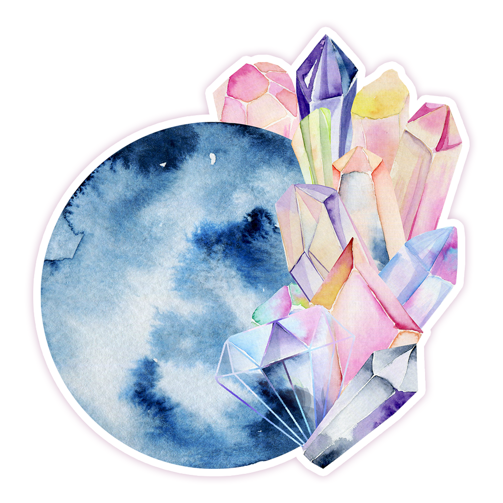 Watercolor Full Moon Crystals Die Cut Sticker (86)