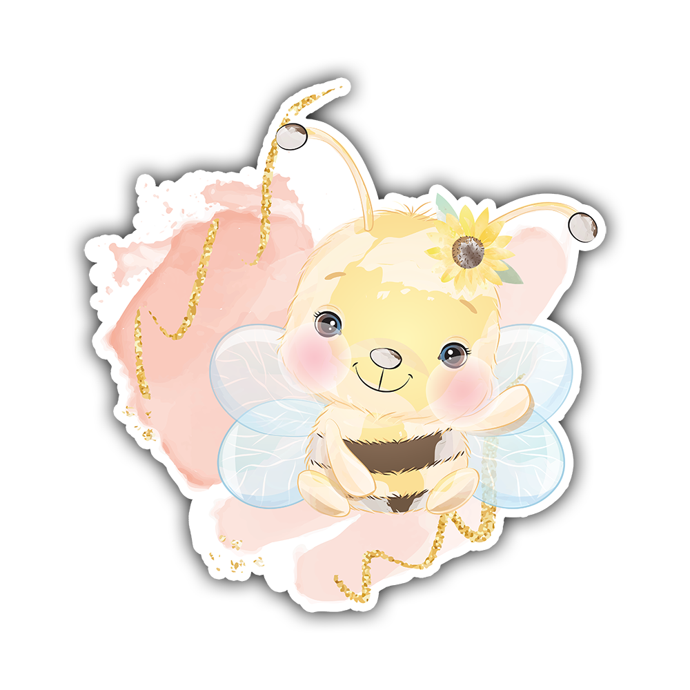 Cute Glitter Bumble Bee Die Cut Sticker (884)