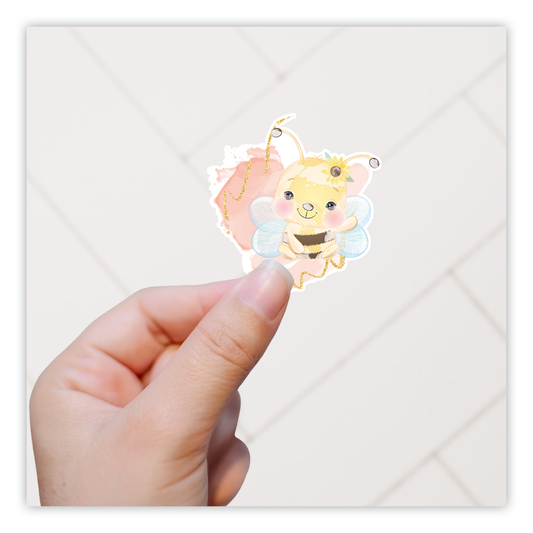 Cute Glitter Bumble Bee Die Cut Sticker (884)