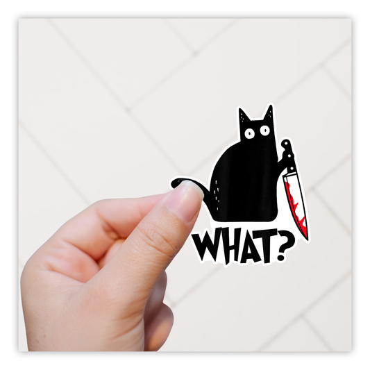 Funny What Cat with Knife Die Cut Sticker (8)