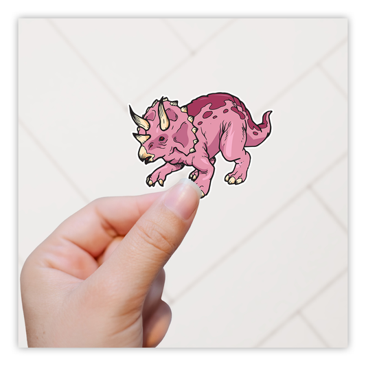 Pink Triceratops Dinosaur Die Cut Sticker (931)