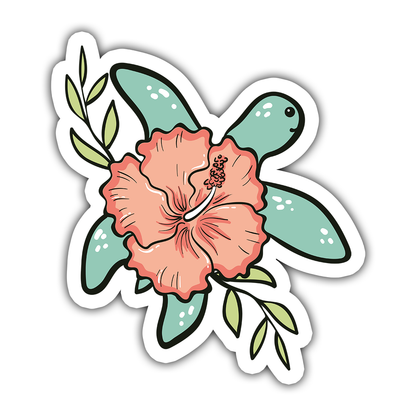 Hibiscus Sea Turtle Die Cut Sticker (936)