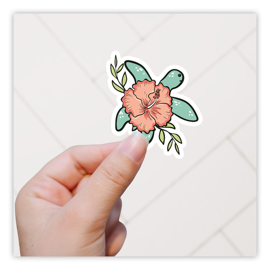 Hibiscus Sea Turtle Die Cut Sticker (936)