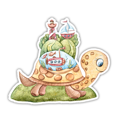 Watercolor Fantasy Tortoise Die Cut Sticker (937)