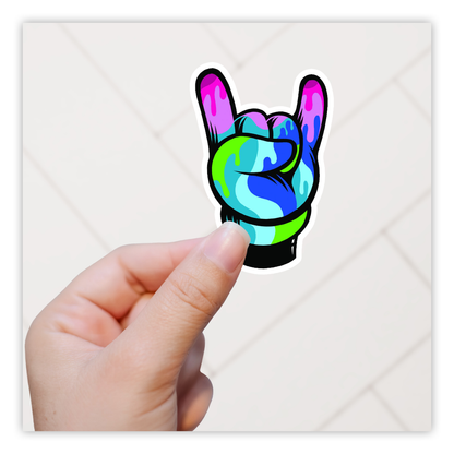 Rainbow Oil Slick Horn Fingers Die Cut Sticker (939)