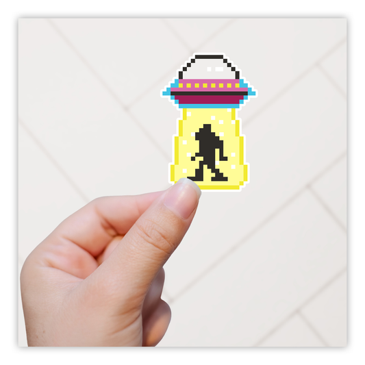 Pixel Bigfoot Alien Abduction Die Cut Sticker (940)