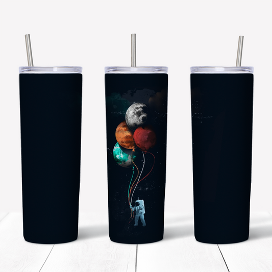 Astronaut with Planet Balloons 20oz Sublimated Metal Tumbler