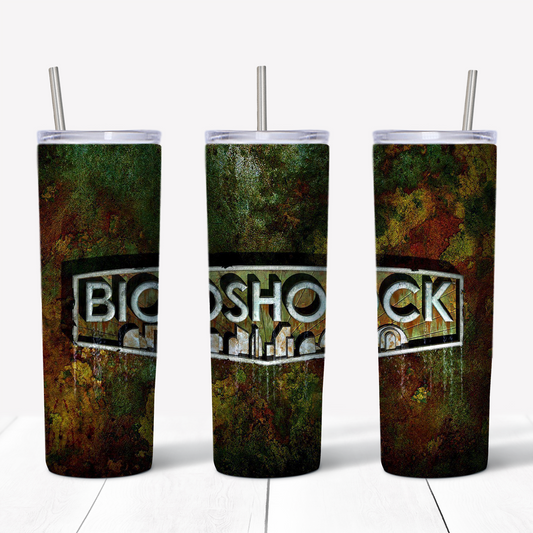 Bioshock Logo Rusted Metal 20oz Sublimated Metal Tumbler
