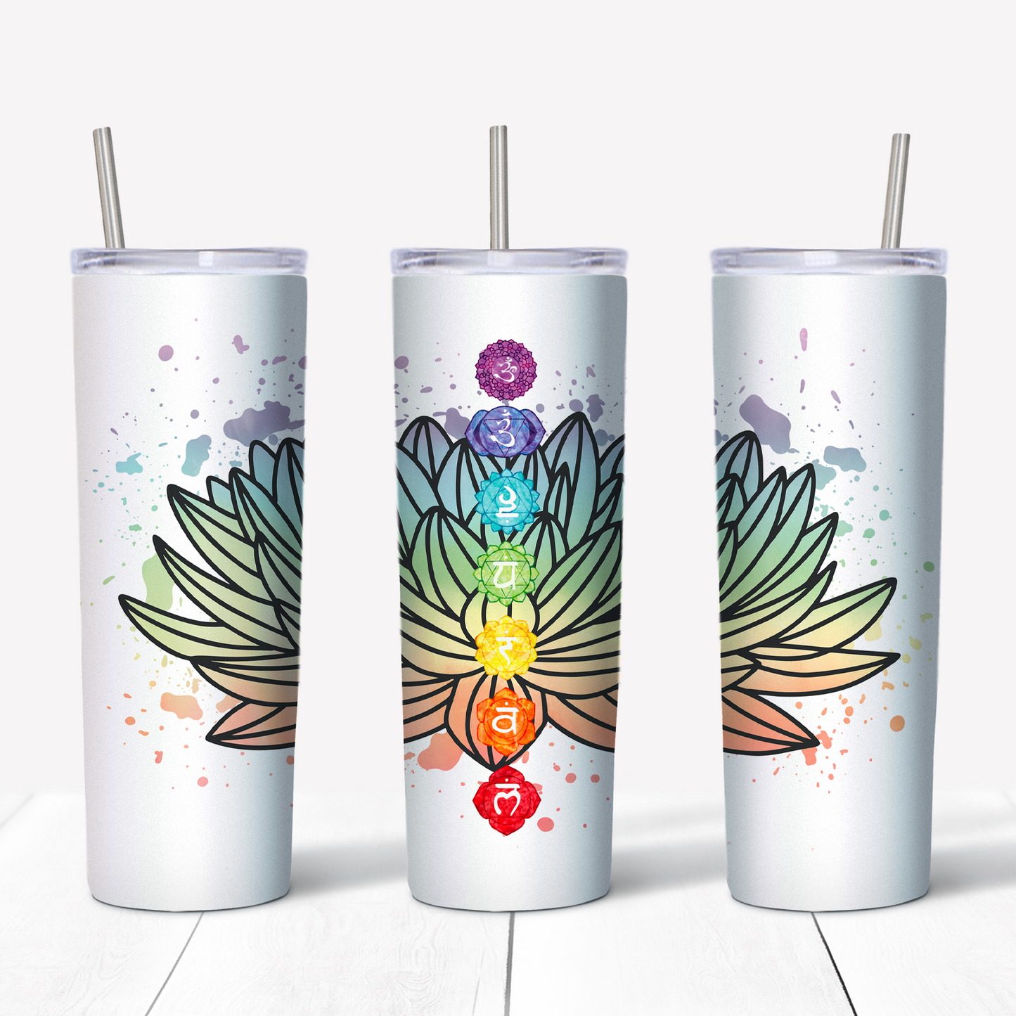 Chakras Op Lotus Flower 20oz Gesublimeerde Metaal Tuimelaar