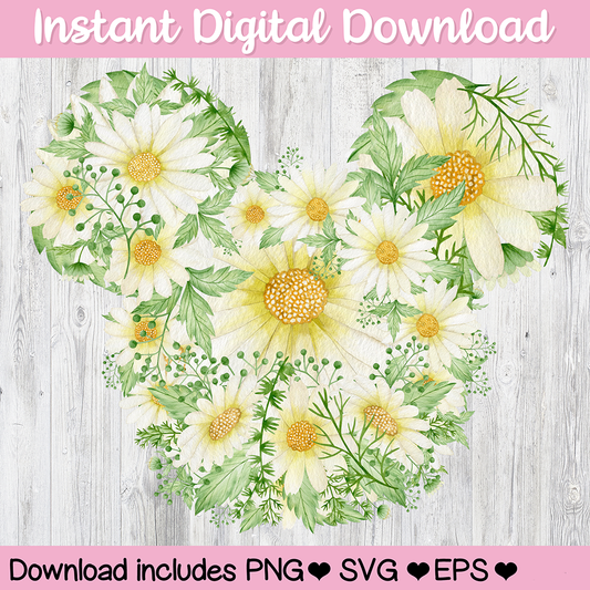 Daisies Mickey Mouse Hidden Mickey Icon Disney Digital Download For Sublimation & Printing