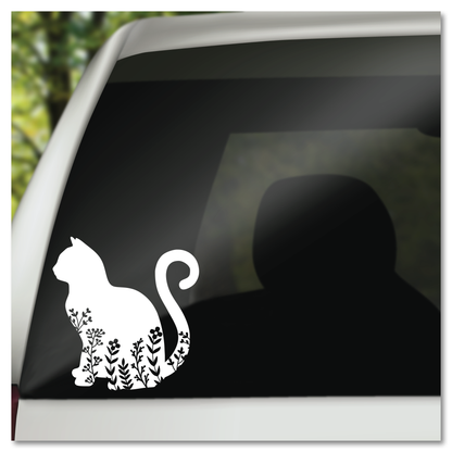 Floral Kitty Vinyl Decal Sticker