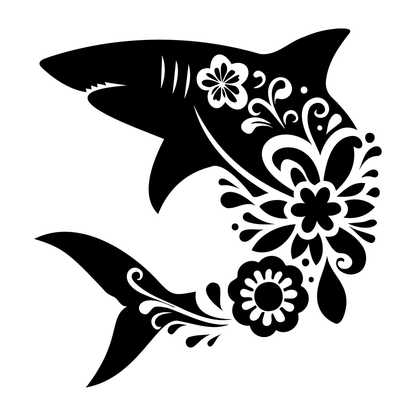 Floral Great White Shark Vinyl Decal Sticker