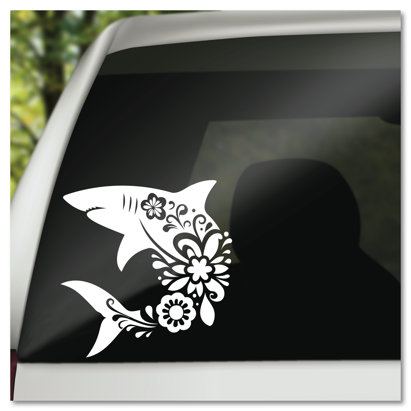 Floral Great White Shark Vinyl Decal Sticker