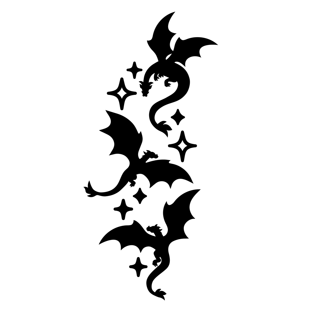 Fantasy Flying Dragons and Stars Vinyl Decal Sticker