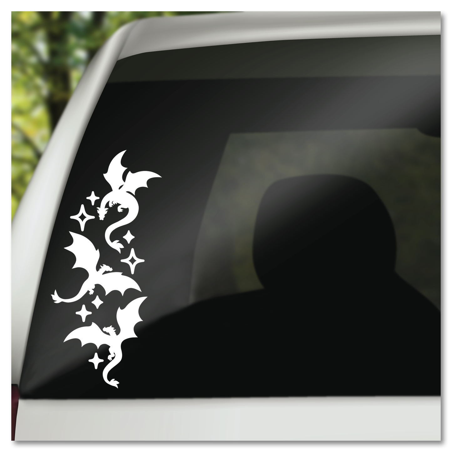 Fantasy Flying Dragons and Stars Vinyl Decal Sticker