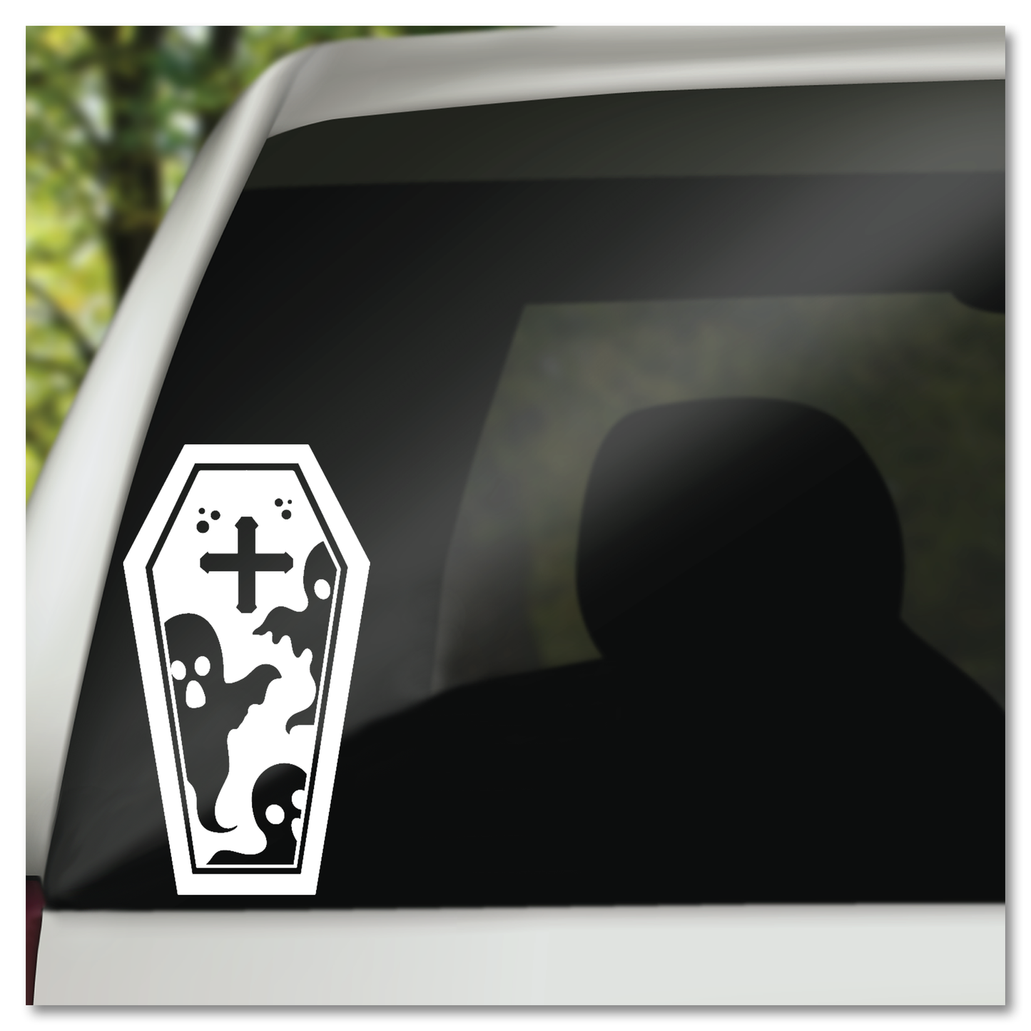 Cute Ghosts In A Coffin Vinyl Decal Sticker